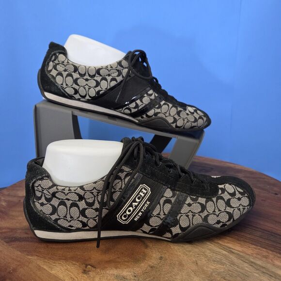 COACH Remonna Signature Jacquard C Pattern Suede Sneakers Black Gray Women's 8 - Picture 2 of 10